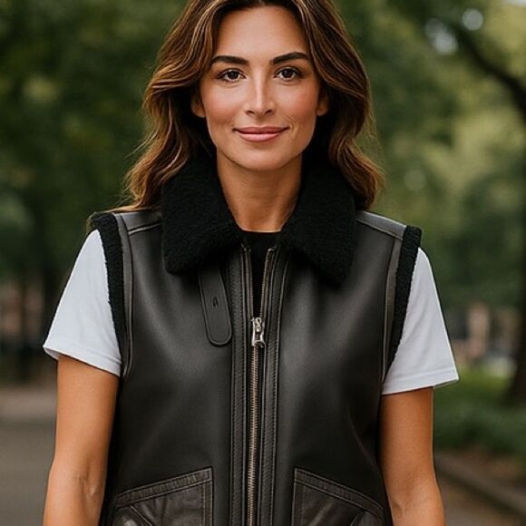 Polo Ralph Lauren Black Unisex Portuguese Lamb Shearling Aviator Vest - Picture 8 of 16